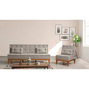 Conjunto de sofá-cama elegante em creme com poltrona, estrutura de madeira de carpa, 100% linho, espuma 28 DNS | Design escandinavo moderno, perfeito para espaços aconchegantes