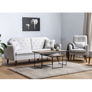 Conjunto elegante de sofá-cama creme com poltrona, estrutura de madeira de carpa, 100% linho, pernas de madeira maciça | Design tradicional americano moderno, perfeito para qualquer espaço