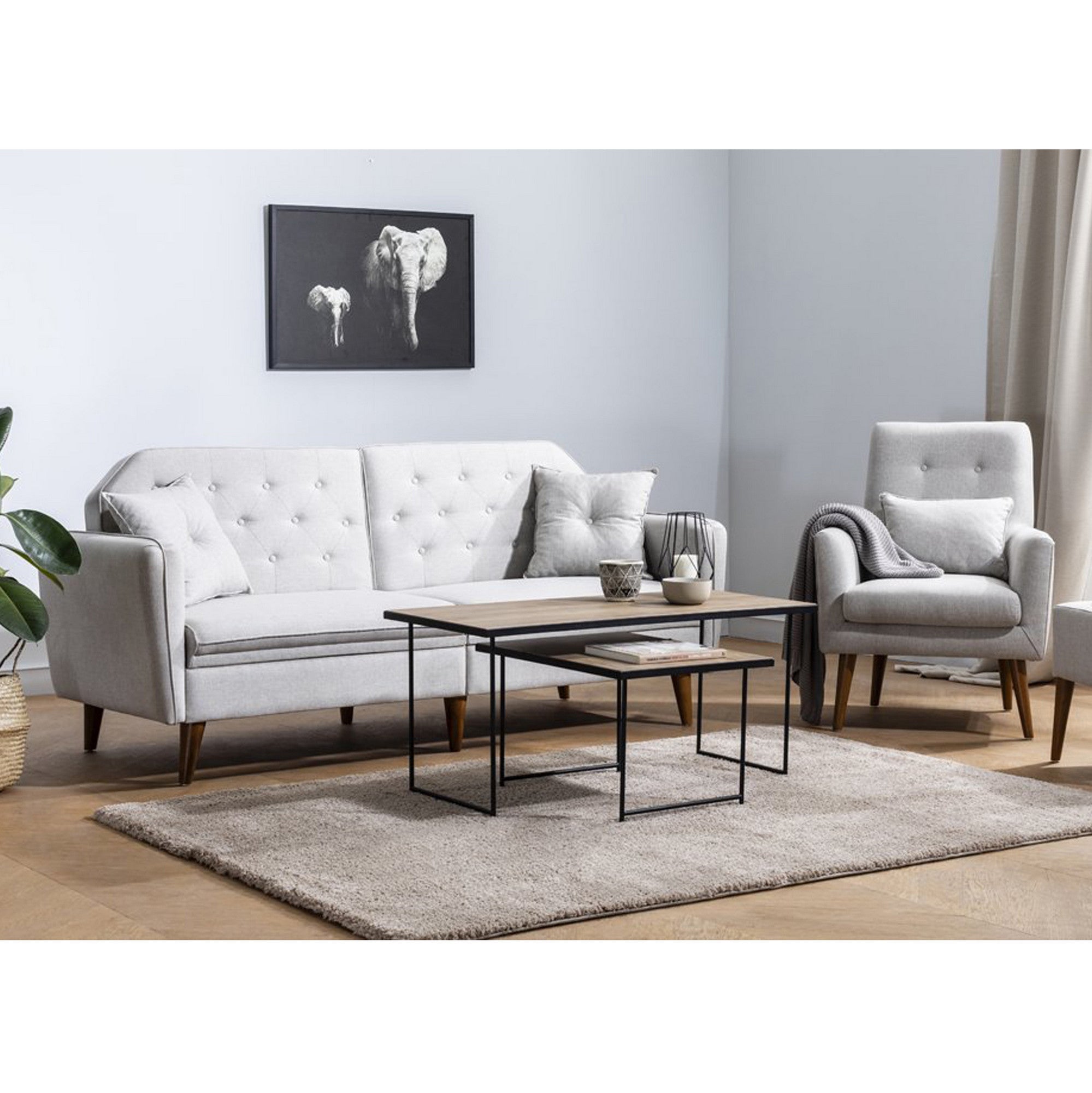 Conjunto elegante de sofá-cama creme com poltrona, estrutura de madeira de carpa, 100% linho, pernas de madeira maciça | Design tradicional americano moderno, perfeito para qualquer espaço