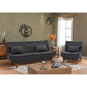 Elegante conjunto de sofá-cama antracite com poltrona, estrutura de madeira de faia, tecido 100% linho, espuma 28 DNS, perfeito para espaços modernos, elegante e funcional