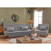 Conjunto elegante de sofá-cama cinza com poltrona, estrutura de madeira de faia, tecido 100% linho, espuma 28 DNS, perfeito para ambientes modernos | Elegante e funcional