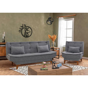 Conjunto elegante de sofá-cama cinza escuro com poltrona, estrutura de madeira de faia e tecido 100% linho | Espuma DNS 28 confortável | Perfeito para espaços modernos