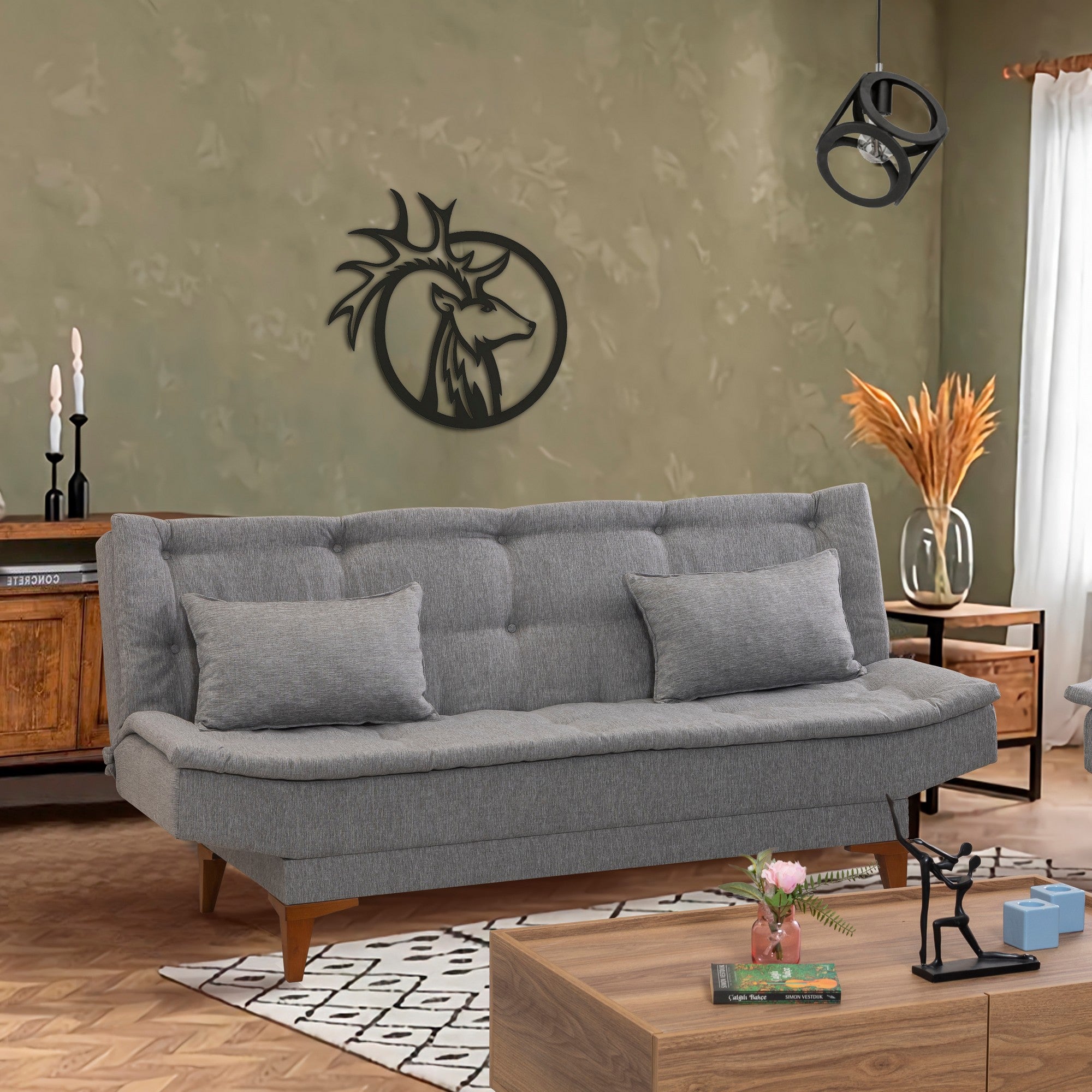 Sofá-cama de 3 lugares-Santo-Cinza