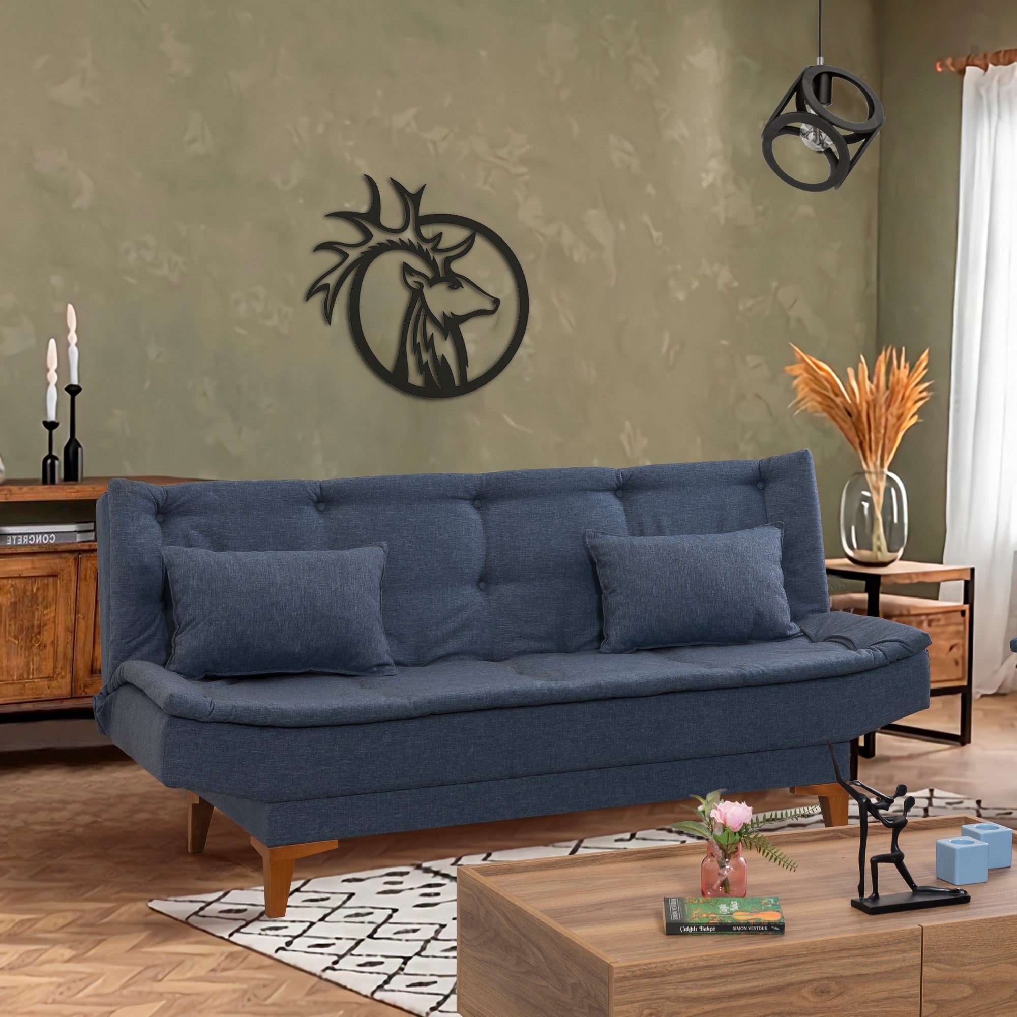 Sofá-cama de 3 lugares-Santo-Azul escuro