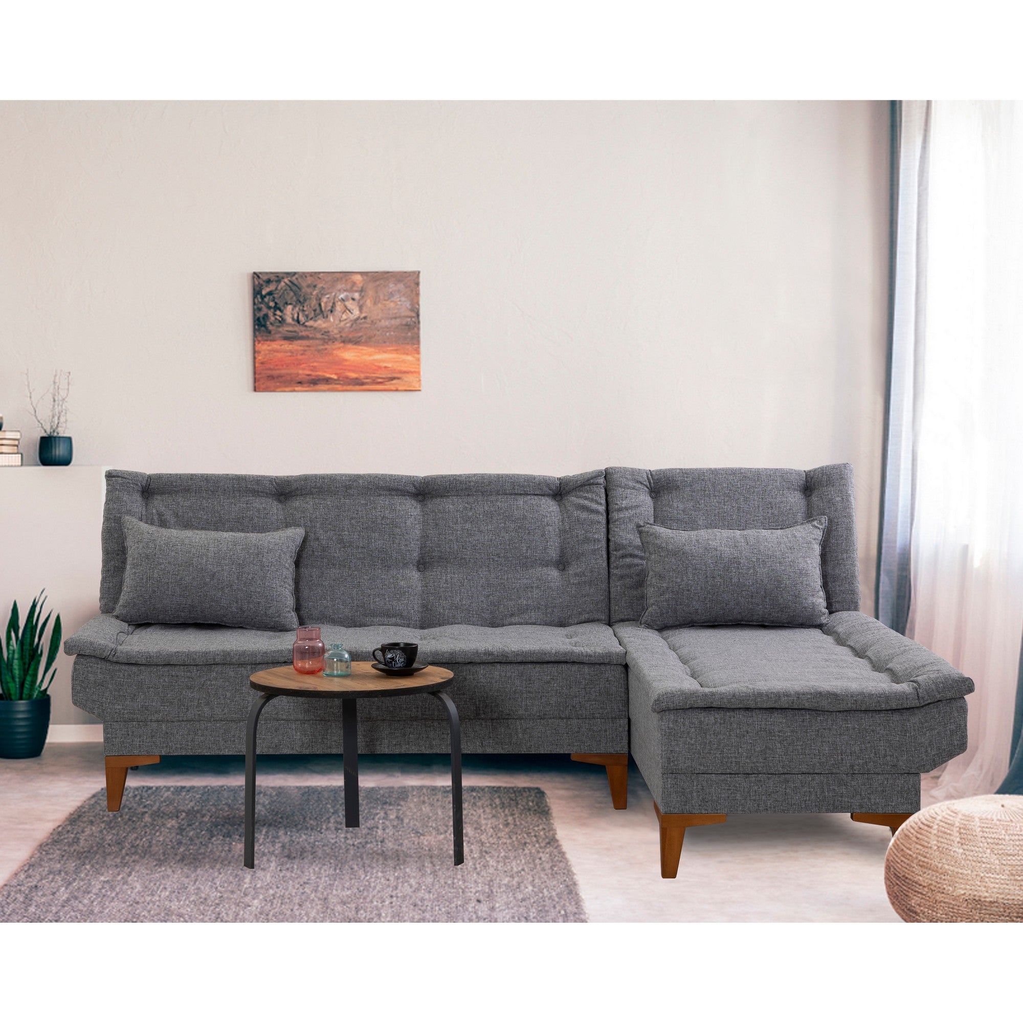 Sofá-cama de canto-Santo-Cinza escuro