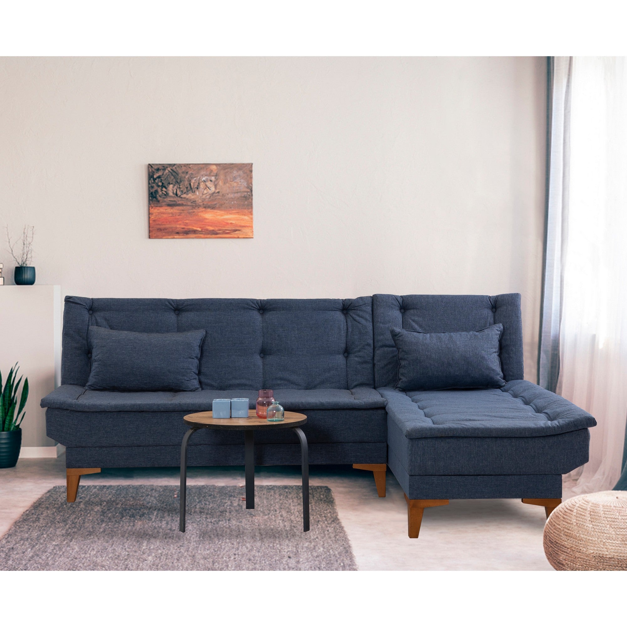 Sofá-cama de canto-Santo-Azul escuro