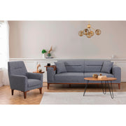 Conjunto de sofá-cama moderno com poltrona e mesa lateral, cinza escuro, 3 lugares (223 cm) | Estrutura 100% madeira de carpa, espuma 28 DNS | Elegante e funcional para casa e hotel