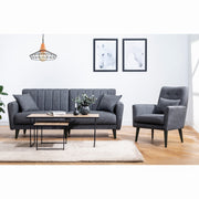Conjunto elegante de sofá-cama com poltrona, antracite, 205 cm | Estrutura 100% madeira de carpa, espuma 28 DNS, pernas de madeira | Perfeito para espaços modernos
