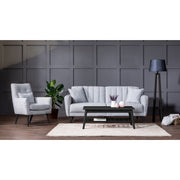 Elegante conjunto de sofá-cama cinza com poltrona, estrutura 100% madeira de carpa, espuma 28 DNS, pernas de madeira | Sofá: 205 x 80 x 90 cm, Cama: 110 x 180 cm | Perfeito para espaços modernos