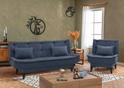 Conjunto de sofá-cama azul-marinho com poltrona, estrutura 100% madeira de carpa e tecido de linho, sofá de 186 cm, design elegante para espaços de estar modernos
