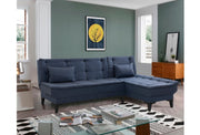 Sofá-cama de canto elegante, azul-marinho, 225 x 85 x 86 cm | Estrutura 100% madeira de carpa, tecido 100% linho, espuma 28 DNS | Perfeito para salas de estar modernas e quartos de hóspedes