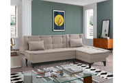 Sofá-cama de canto elegante, tecido de linho creme, 225 cm | Estrutura 100% madeira de carpa, espuma 28 DNS, pernas de madeira | Perfeito para salas de estar modernas e espaços para hóspedes