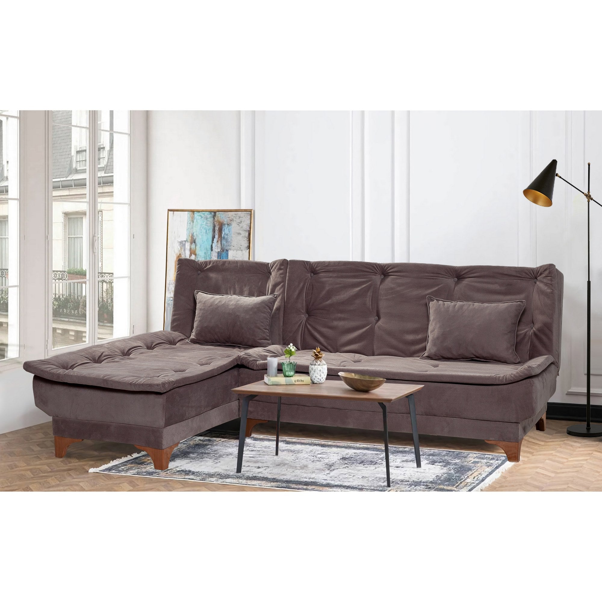 Sofá-cama de canto elegante, antracite, 225 x 160 x 86 cm | Estrutura em madeira de pinho, tecido 100% Soho, espuma 28 DNS | Perfeito para salas de estar modernas e quartos de hóspedes