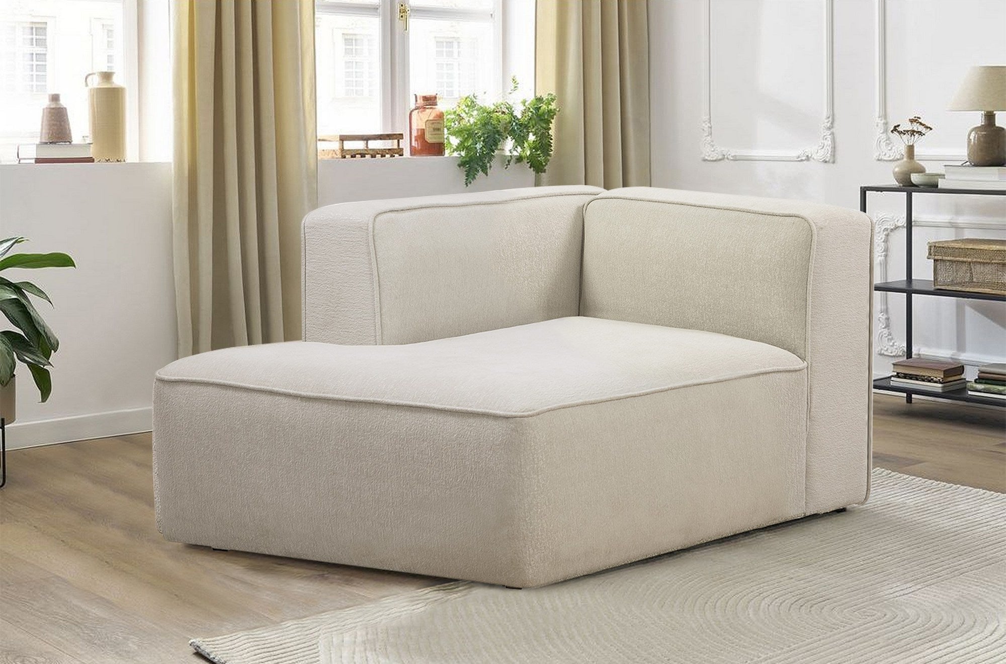 Sofá elegante de 1 lugar, cor creme, 140 x 90 x 69 cm | Tecido de textura macia, estrutura de faia e abeto, almofada de espuma 30 DNS | Perfeito para salas de estar modernas