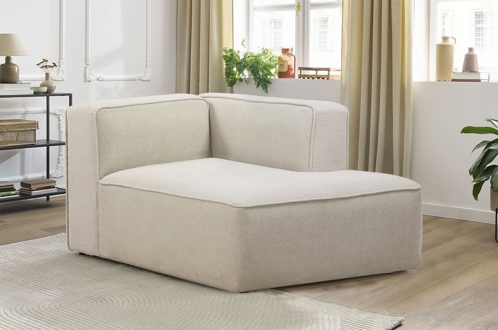 Sofá elegante de 1 lugar, cor creme, 140 x 90 x 69 cm | Tecido de textura macia, estrutura de faia e abeto, almofada de espuma 30 DNS | Perfeito para salas de estar modernas
