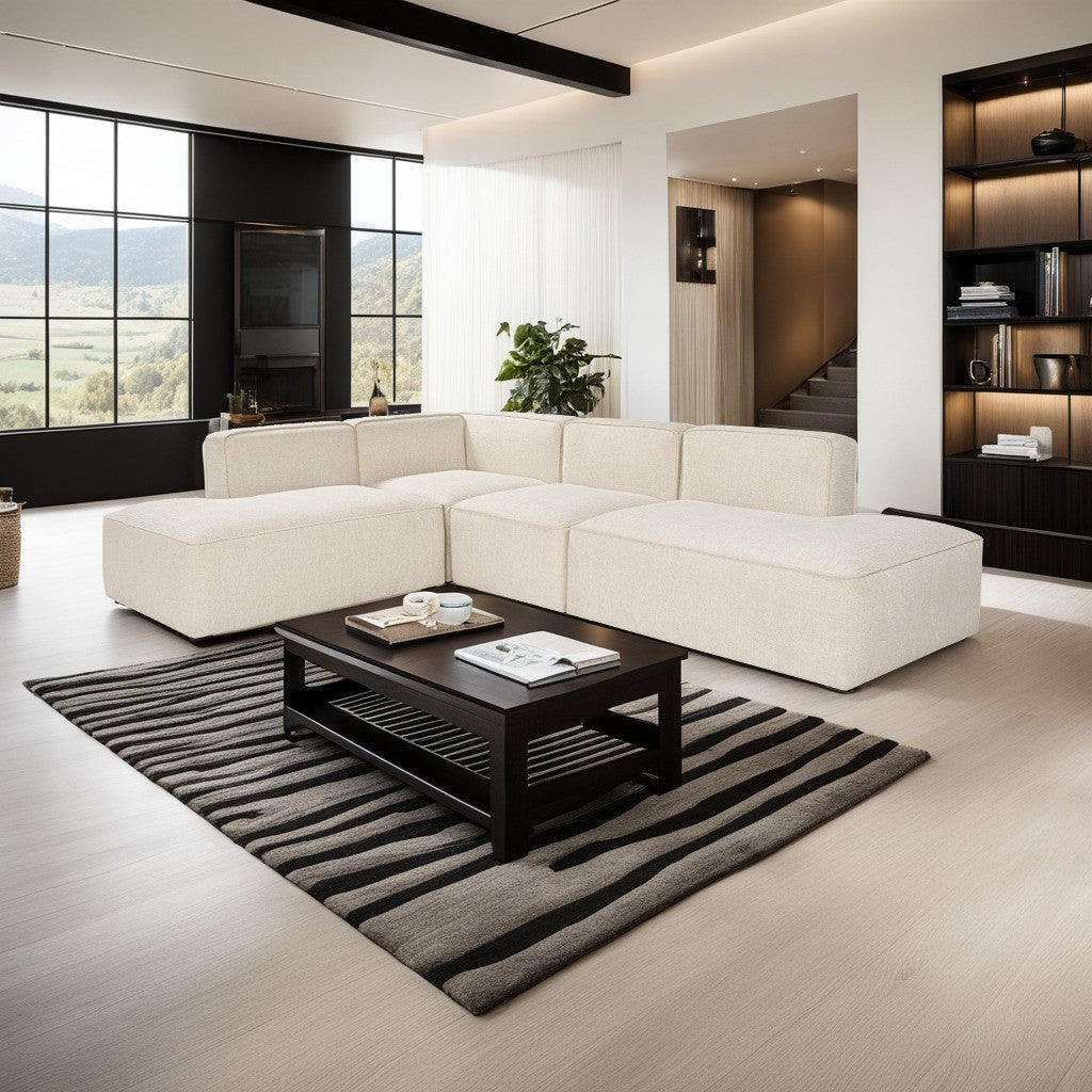 Sofá de Canto – 280x69x90 cm – Creme – Madeira