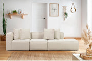 Sofá de canto elegante em tom creme, 280 cm | Estrutura em faia e abeto, tecido com textura macia, 30 almofadas de espuma DNS | Perfeito para salas de estar modernas e para relaxar