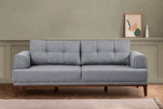 Sofá elegante de 3 lugares, cinza e nogueira, 223 x 82 x 94 cm | Estrutura durável de madeira de carpa e abeto, 100% poliéster, conforto de espuma macia | Perfeito para salas de estar modernas