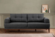 Sofá elegante de 3 lugares, antracite e nogueira, 223 x 82 x 94 cm | Estrutura durável de madeira de carpa e abeto, 100% poliéster, conforto de espuma macia | Perfeito para salas de estar modernas