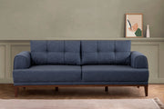 Sofá elegante de 3 lugares, azul-escuro e nogueira, 223 x 82 x 94 cm | Estrutura em madeira de carvalho e abeto, 100% poliéster, espuma macia | Perfeito para salas de estar modernas