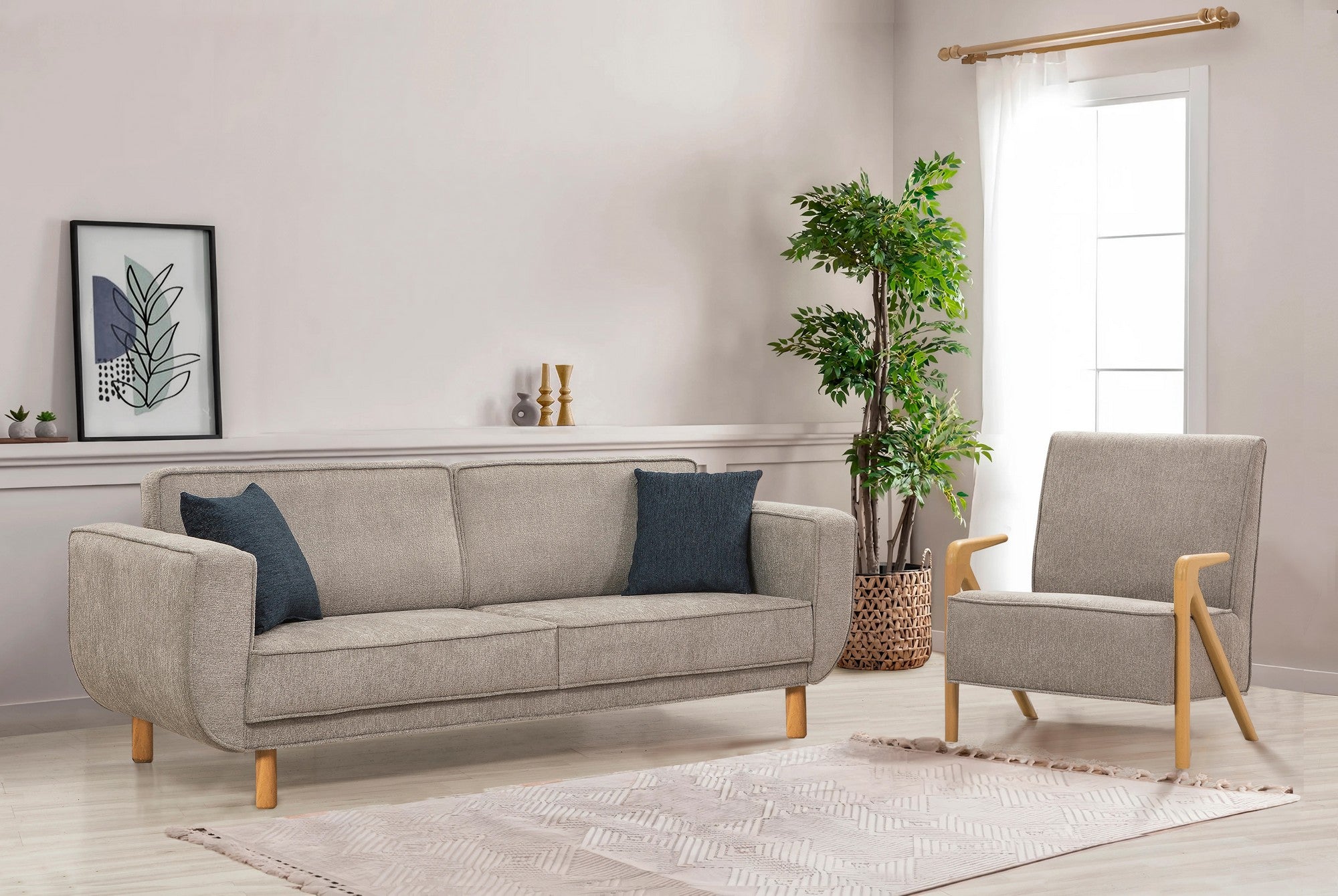 Conjunto de sofá-cama elegante, carvalho e cinza, 223 cm | Estrutura de madeira de faia, 70% poliéster, espuma macia 35 DNS | Perfeito para o conforto de salas de estar e quartos de hóspedes