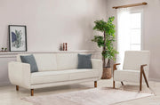 Conjunto de sofá-cama elegante, nogueira e creme, estrutura de madeira de faia, 223 cm | 70% poliéster, 30% algodão, espuma macia e confortável | Perfeito para espaços de convivência modernos