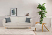 Conjunto de sofá-cama elegante, carvalho e creme, estrutura de madeira de faia, 223 cm | 70% poliéster, 30% algodão | Espuma confortável de 35 DNS, perfeita para espaços modernos