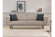 Sofá-cama elegante de 3 lugares, nogueira e cinza, 223 cm | Estrutura de madeira de faia, almofadas de espuma macia, pernas de madeira | Perfeito para sala de estar e quarto de hóspedes