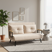 Sofá Cama Convertível – 102x73x81 cm – Bege – Aço, Veludo, Madeira