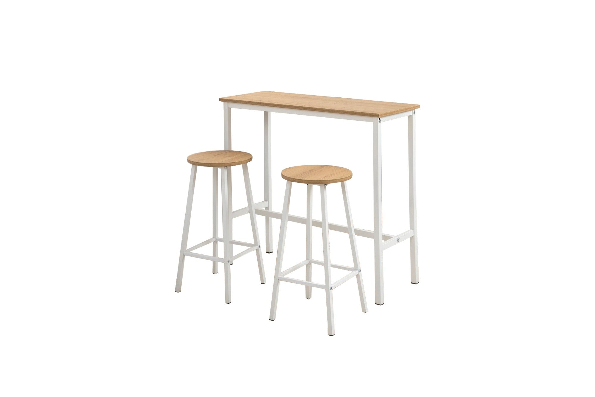 Conjunto de mesa e banco de bar (3 peças) – 100 cm largura, 90 cm altura, 40 cm profundidade – Branco – Aglomerado e metal