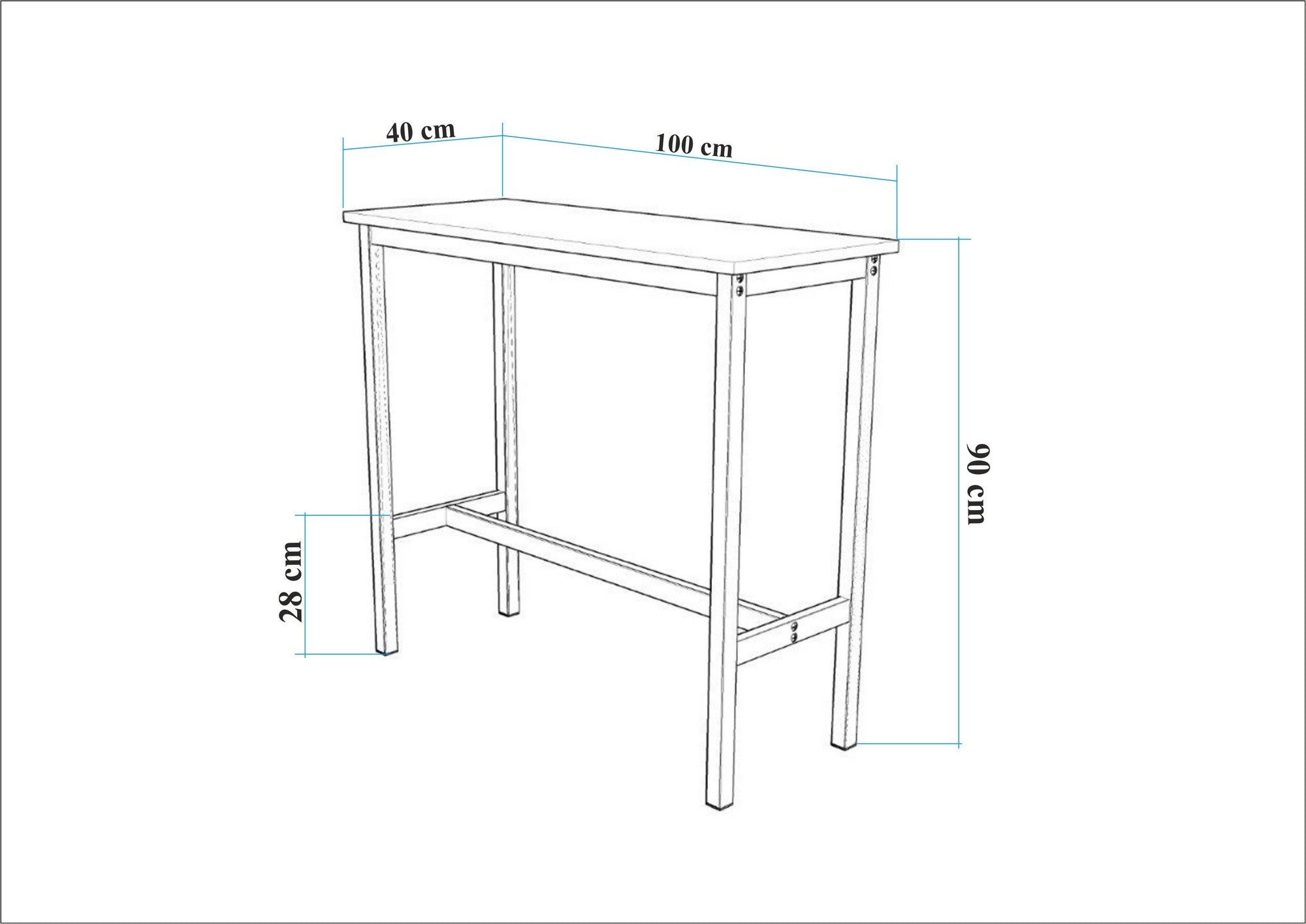 Conjunto de mesa e banco de bar (3 peças) – 100 cm largura, 90 cm altura, 40 cm profundidade – Branco – Aglomerado e metal