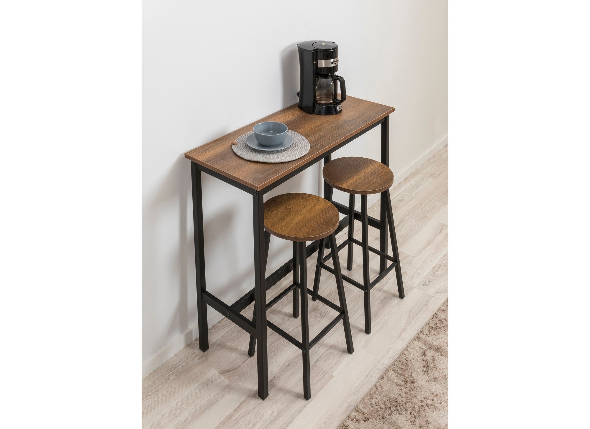 Conjunto de mesa de bar e banco (3 peças) – 100 cm x 90 cm x 40 cm – Preto – Aglomerado e metal
