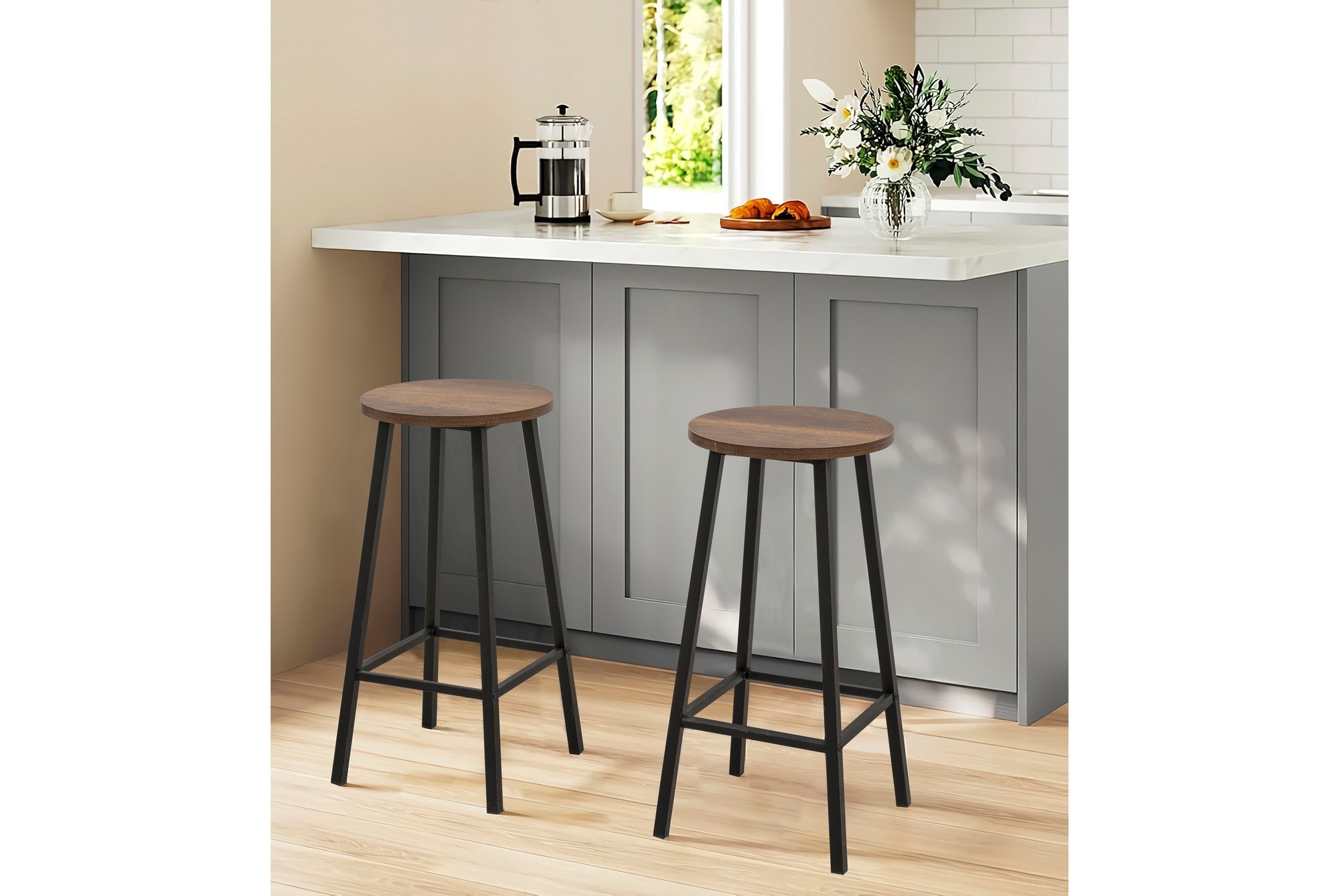 Conjunto de mesa de bar e banco (3 peças) – 100 cm x 90 cm x 40 cm – Preto – Aglomerado e metal