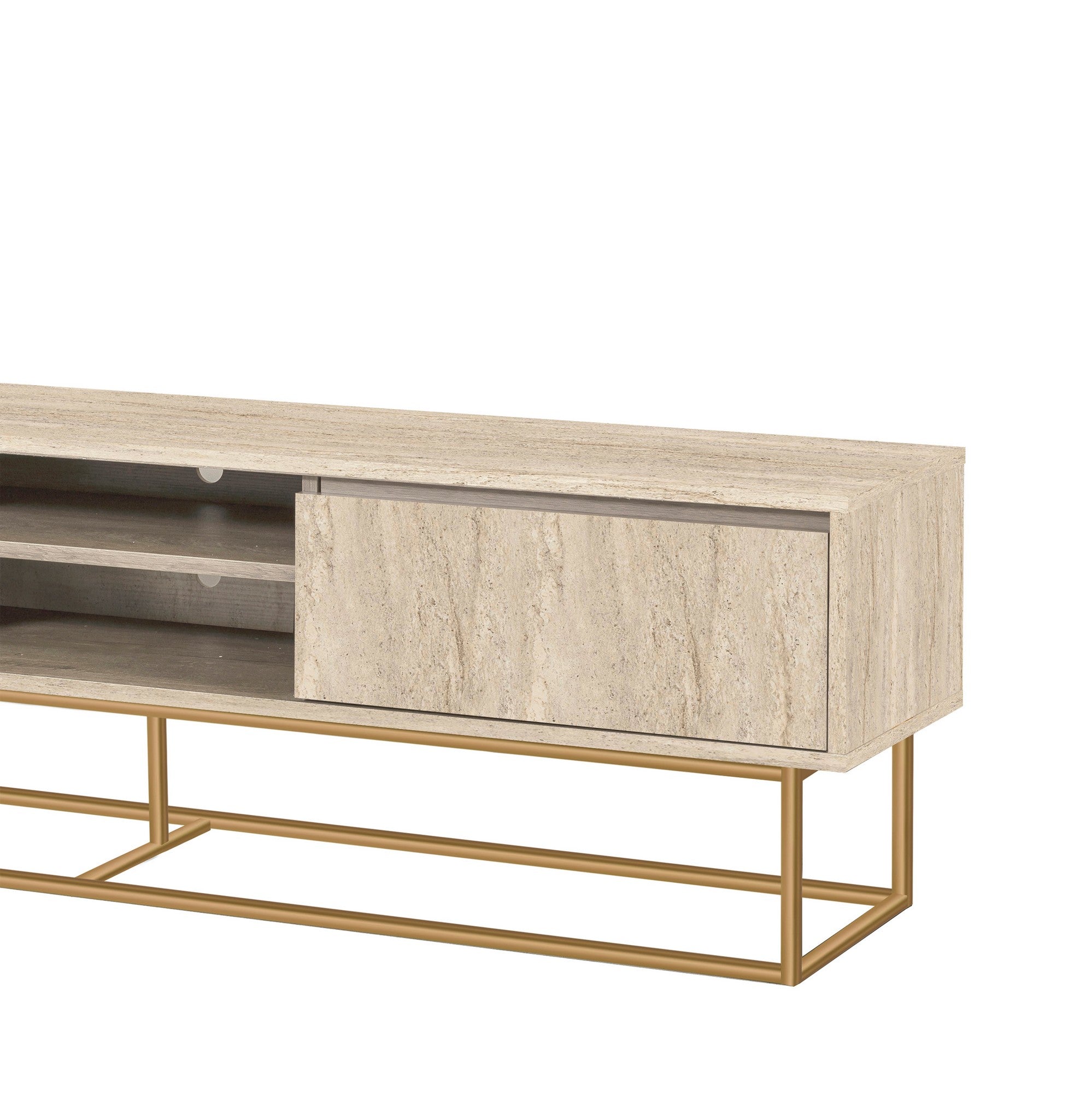 Móvel de TV – 180 x 50 x 40 cm – Travertino – MDF e Metal