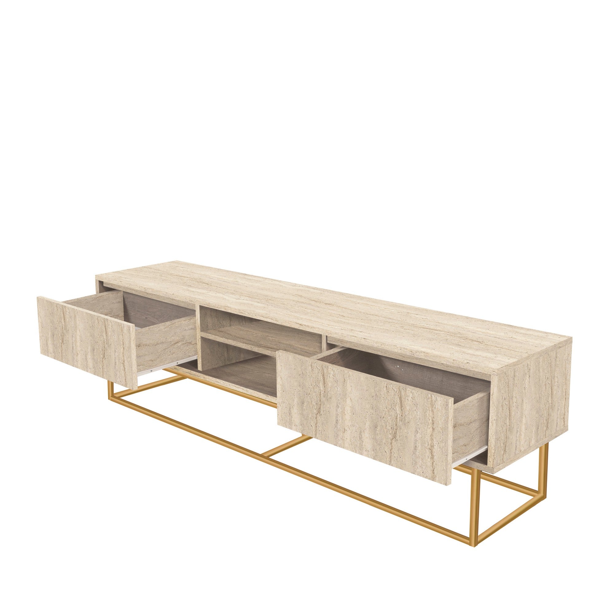 Móvel de TV – 180 x 50 x 40 cm – Travertino – MDF e Metal
