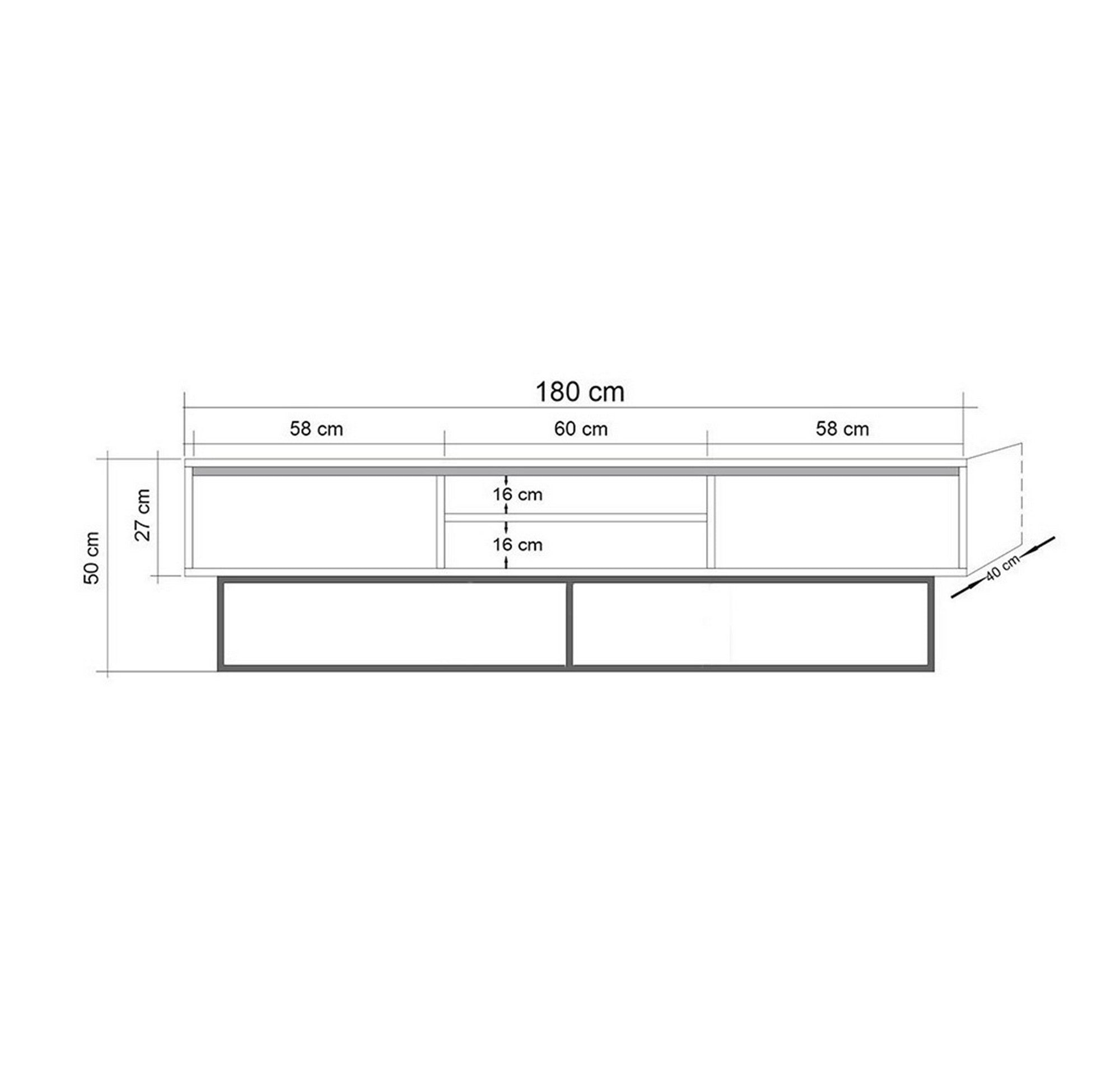 Móvel de TV – 180 x 50 x 40 cm – Travertino – MDF e Metal