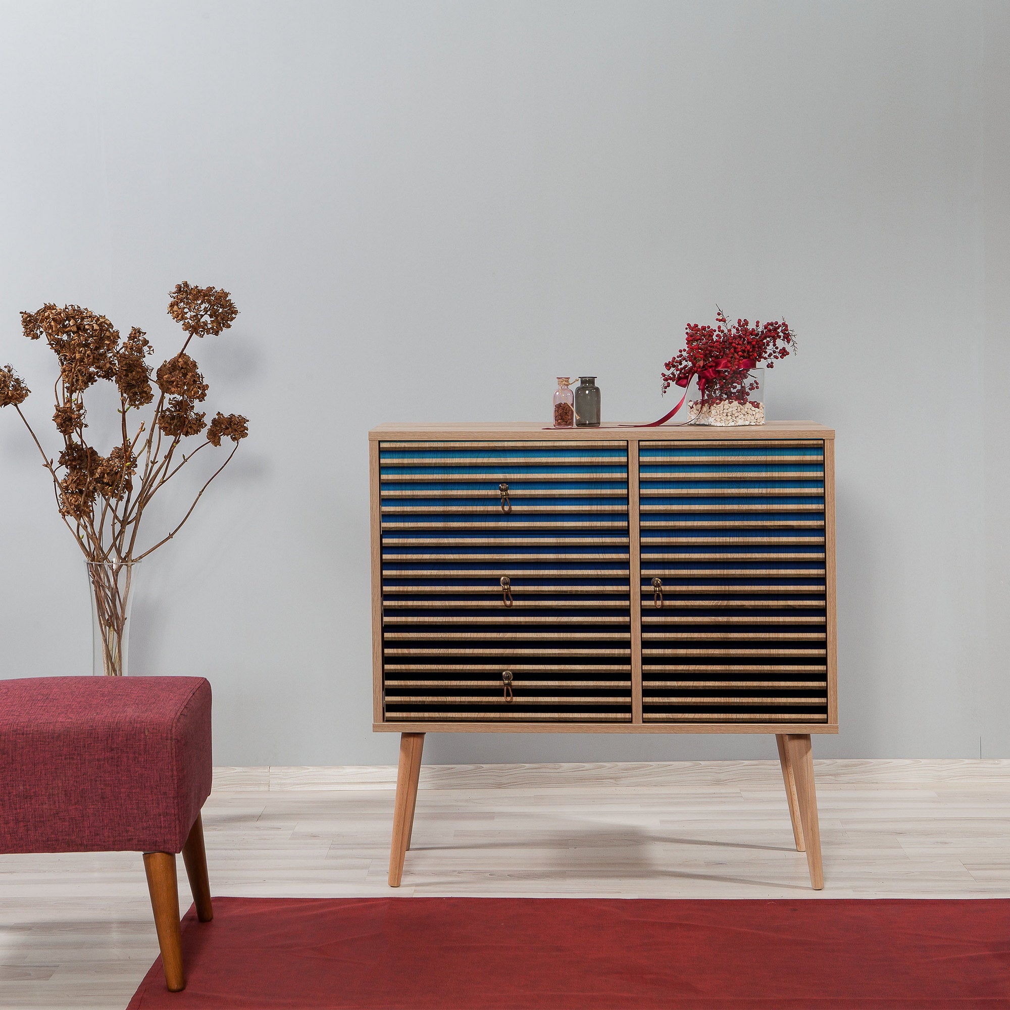 Cômoda moderna com 3 gavetas e prateleiras, carvalho Sonoma, 90 x 90 x 40 cm | Revestimento 100% melamina, pernas de madeira de carpa, revestimento UV | Solução de armazenamento elegante