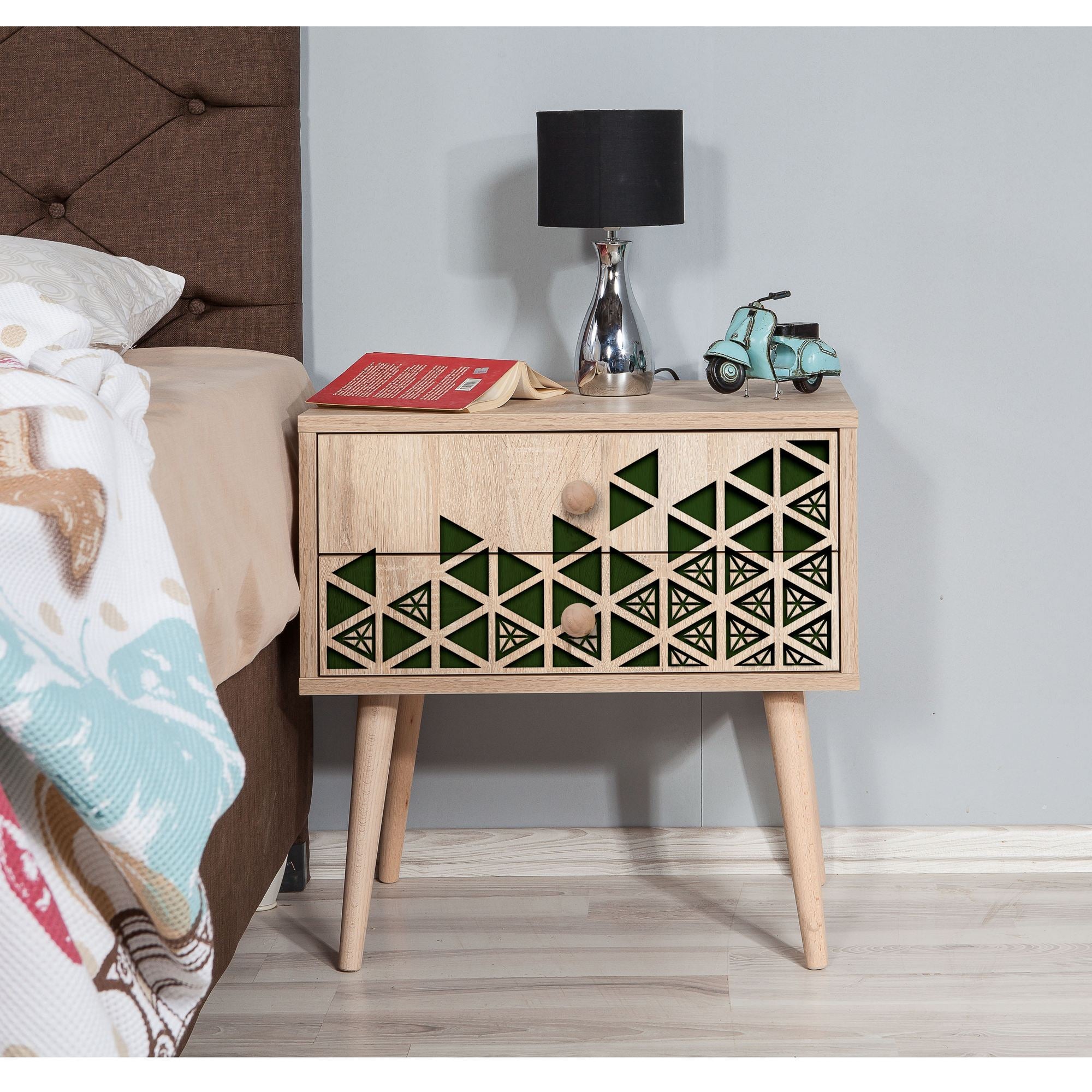 Mesa de cabeceira moderna com 2 gavetas, carvalho Sonoma, 60 x 61 x 40 cm | 100% melamina, pernas de madeira de carpa, revestimento UV | Elegante e funcional para qualquer quarto