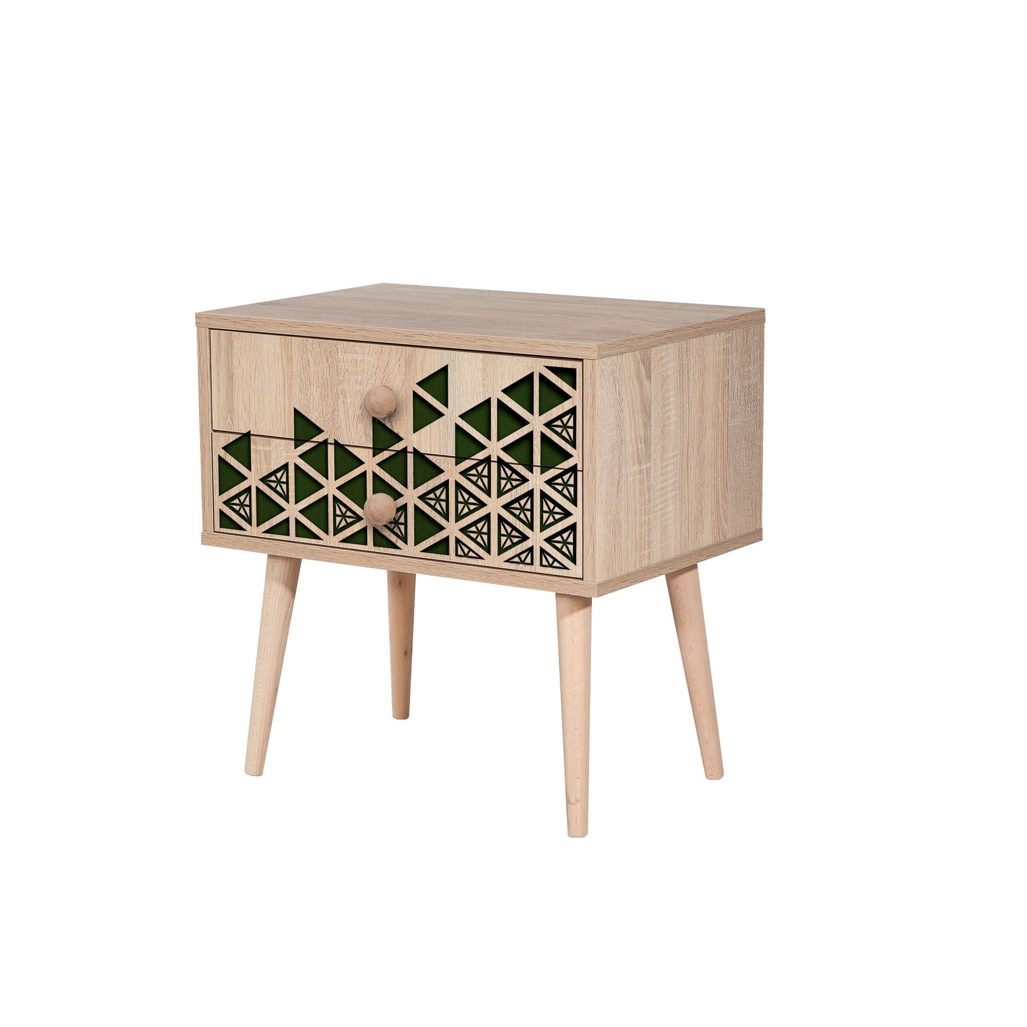 Mesa de cabeceira moderna com 2 gavetas, carvalho Sonoma, 60 x 61 x 40 cm | 100% melamina, pernas de madeira de carpa, revestimento UV | Elegante e funcional para qualquer quarto