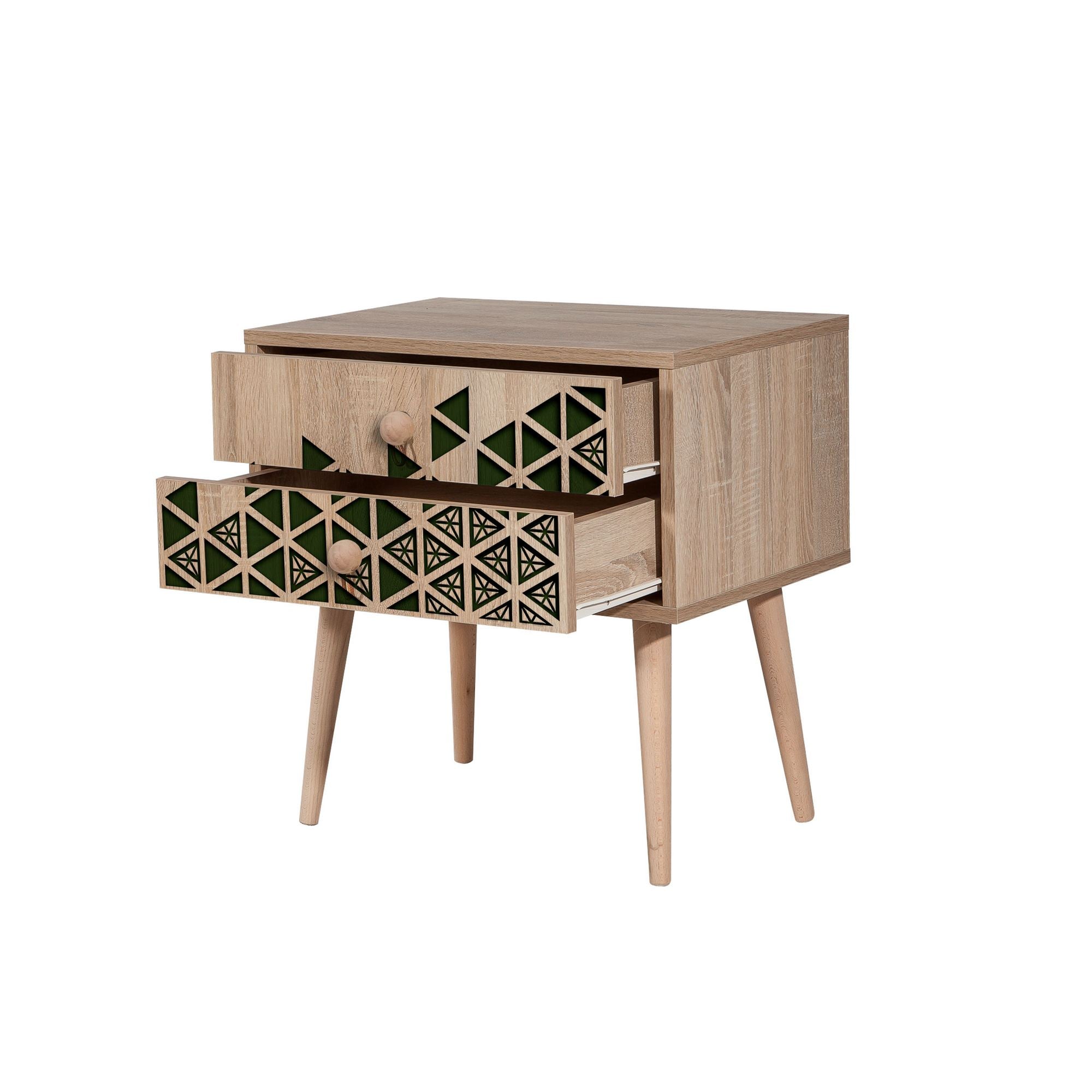 Mesa de cabeceira moderna com 2 gavetas, carvalho Sonoma, 60 x 61 x 40 cm | 100% melamina, pernas de madeira de carpa, revestimento UV | Elegante e funcional para qualquer quarto