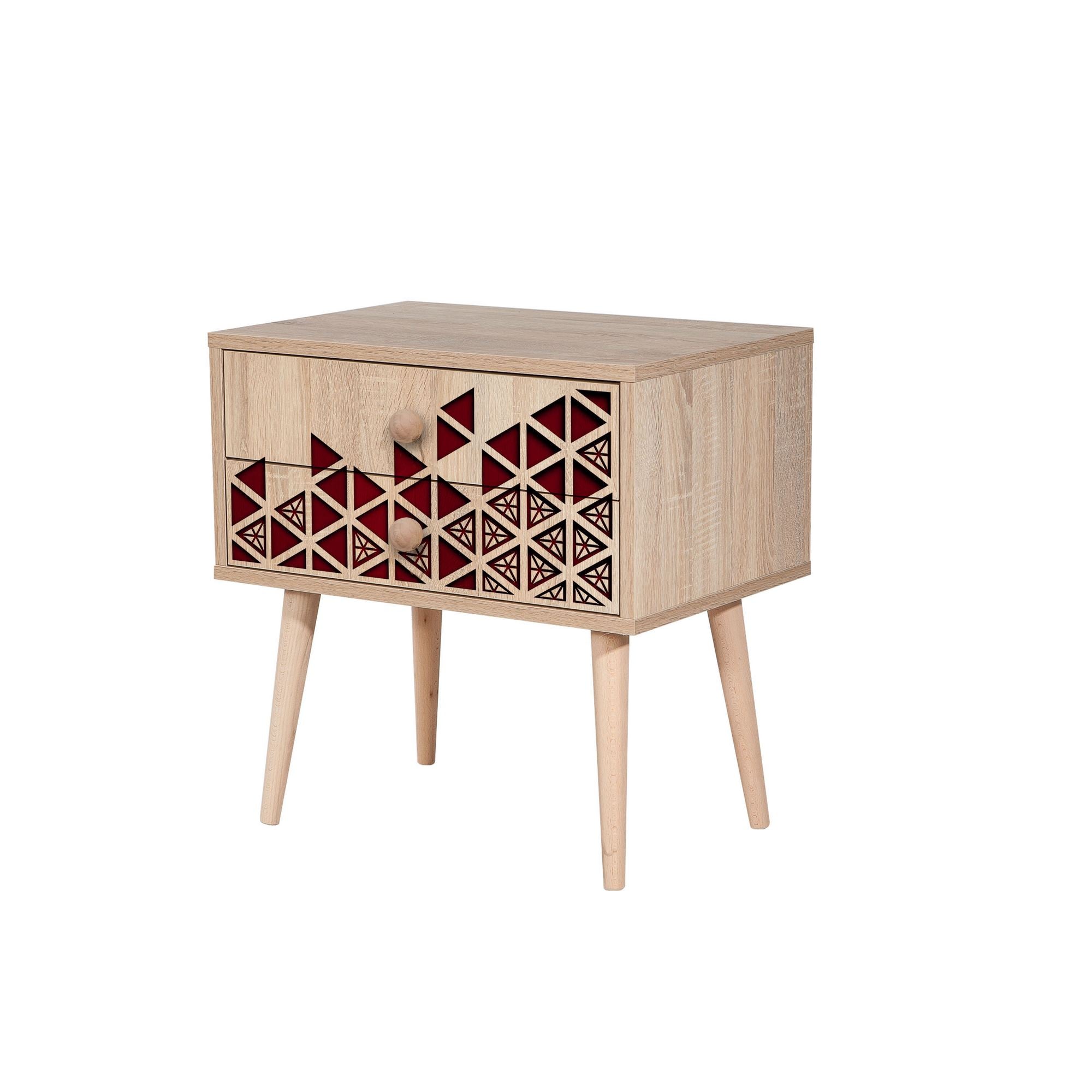 Mesa de cabeceira moderna com 2 gavetas, carvalho Sonoma, 60 x 61 x 40 cm | 100% melamina, pernas de madeira de carpa, revestimento UV | Elegante e funcional para qualquer quarto