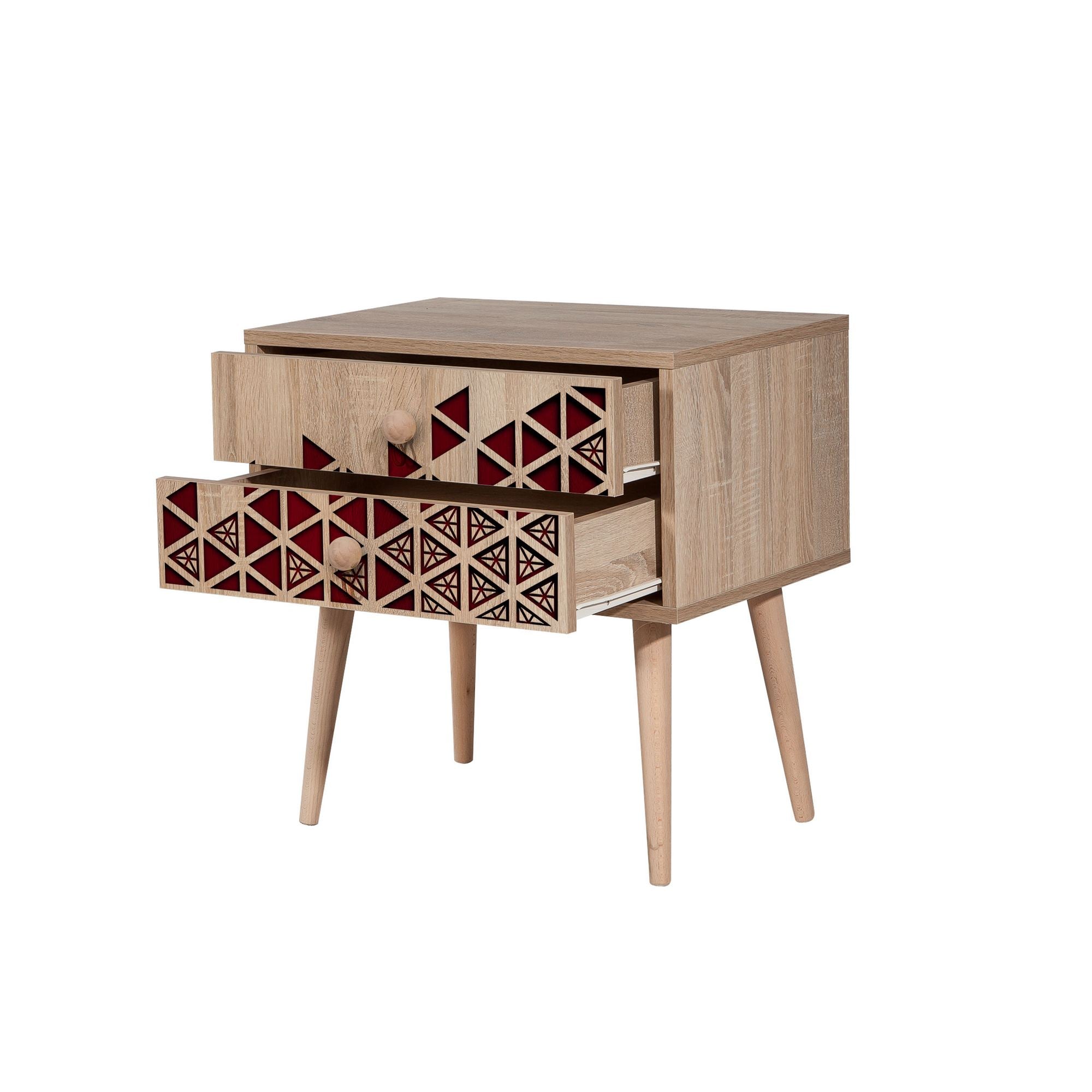 Mesa de cabeceira moderna com 2 gavetas, carvalho Sonoma, 60 x 61 x 40 cm | 100% melamina, pernas de madeira de carpa, revestimento UV | Elegante e funcional para qualquer quarto