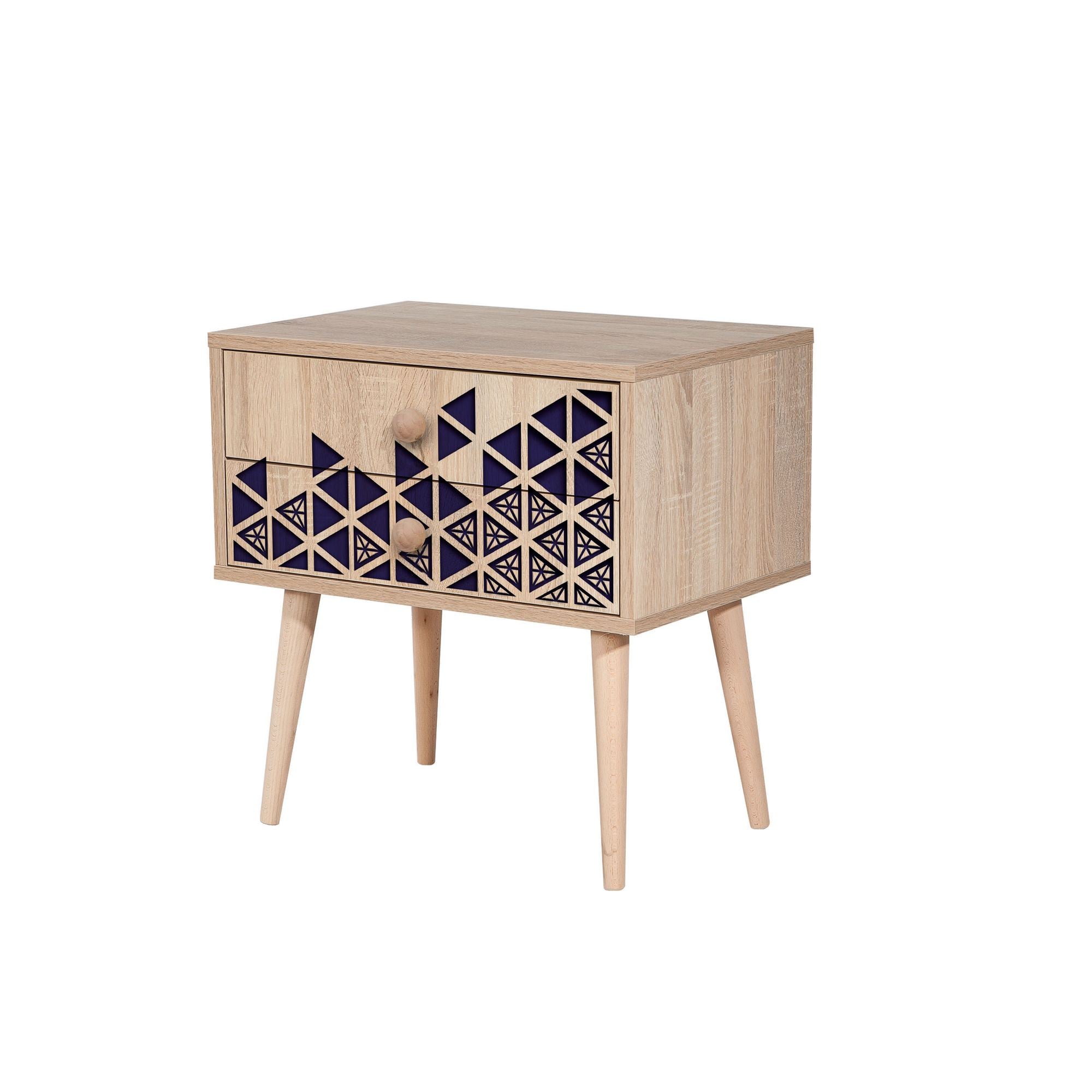 Mesa de cabeceira moderna com 2 gavetas, carvalho Sonoma, 60 x 61 x 40 cm | 100% melamina, pernas de madeira de carpa, revestimento UV | Elegante e funcional para qualquer quarto