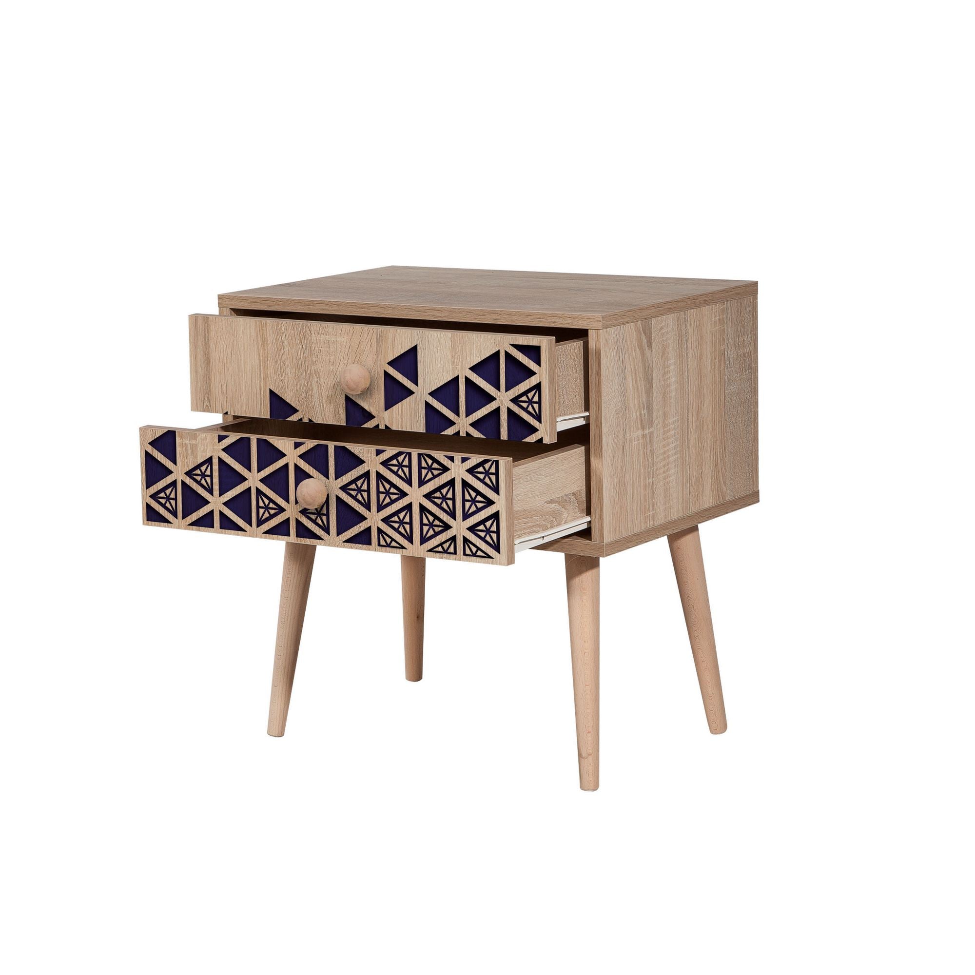 Mesa de cabeceira moderna com 2 gavetas, carvalho Sonoma, 60 x 61 x 40 cm | 100% melamina, pernas de madeira de carpa, revestimento UV | Elegante e funcional para qualquer quarto