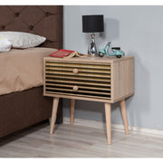 Mesa de cabeceira moderna com 2 gavetas, carvalho Sonoma, 60 x 61 x 40 cm | 100% melamina, pernas de madeira de carpa, revestimento UV | Elegante e funcional para qualquer quarto