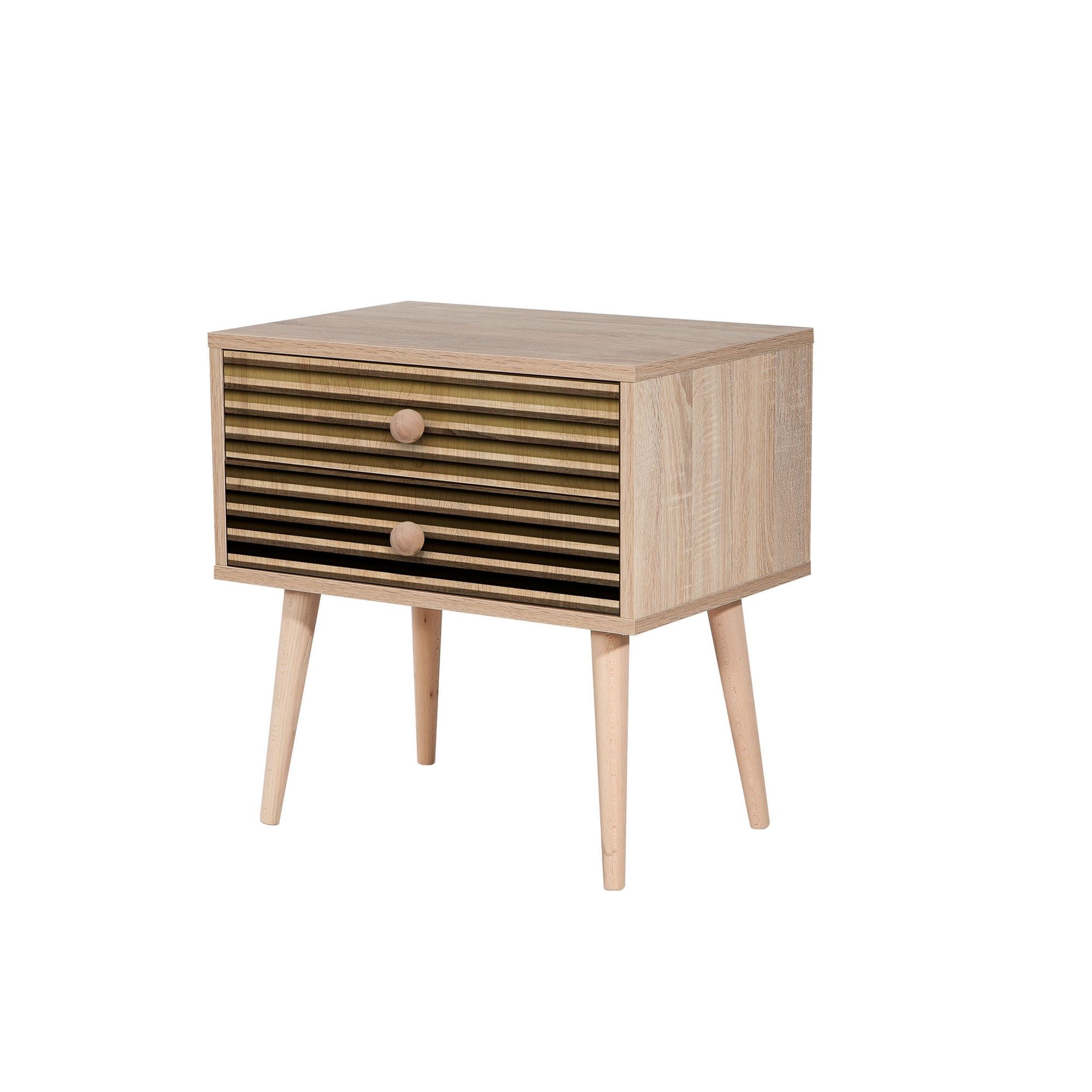 Mesa de cabeceira moderna com 2 gavetas, carvalho Sonoma, 60 x 61 x 40 cm | 100% melamina, pernas de madeira de carpa, revestimento UV | Elegante e funcional para qualquer quarto