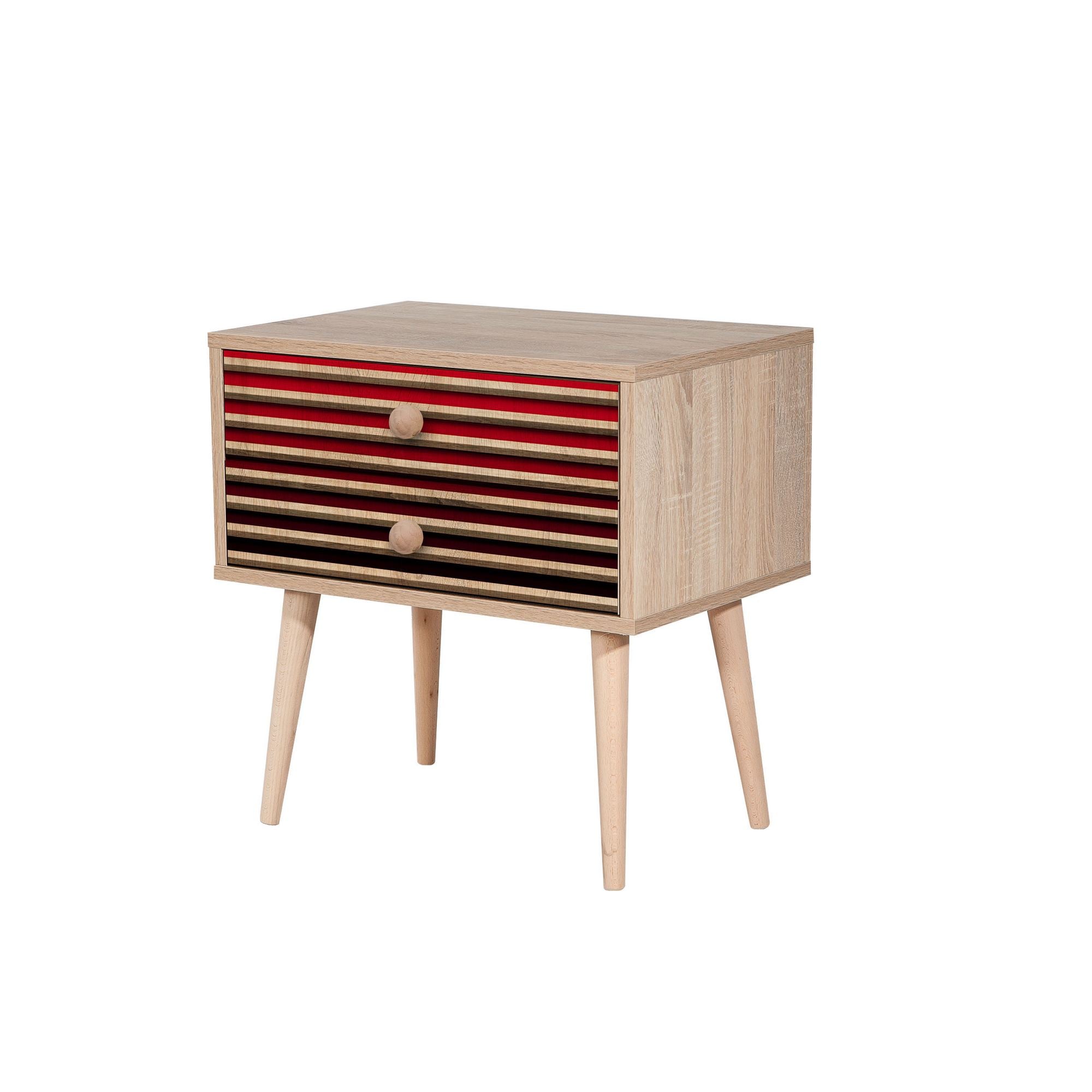 Mesa de cabeceira moderna com 2 gavetas, carvalho Sonoma, 60 x 61 x 40 cm | 100% melamina, pernas de madeira de carpa, revestimento UV | Elegante e funcional para qualquer quarto