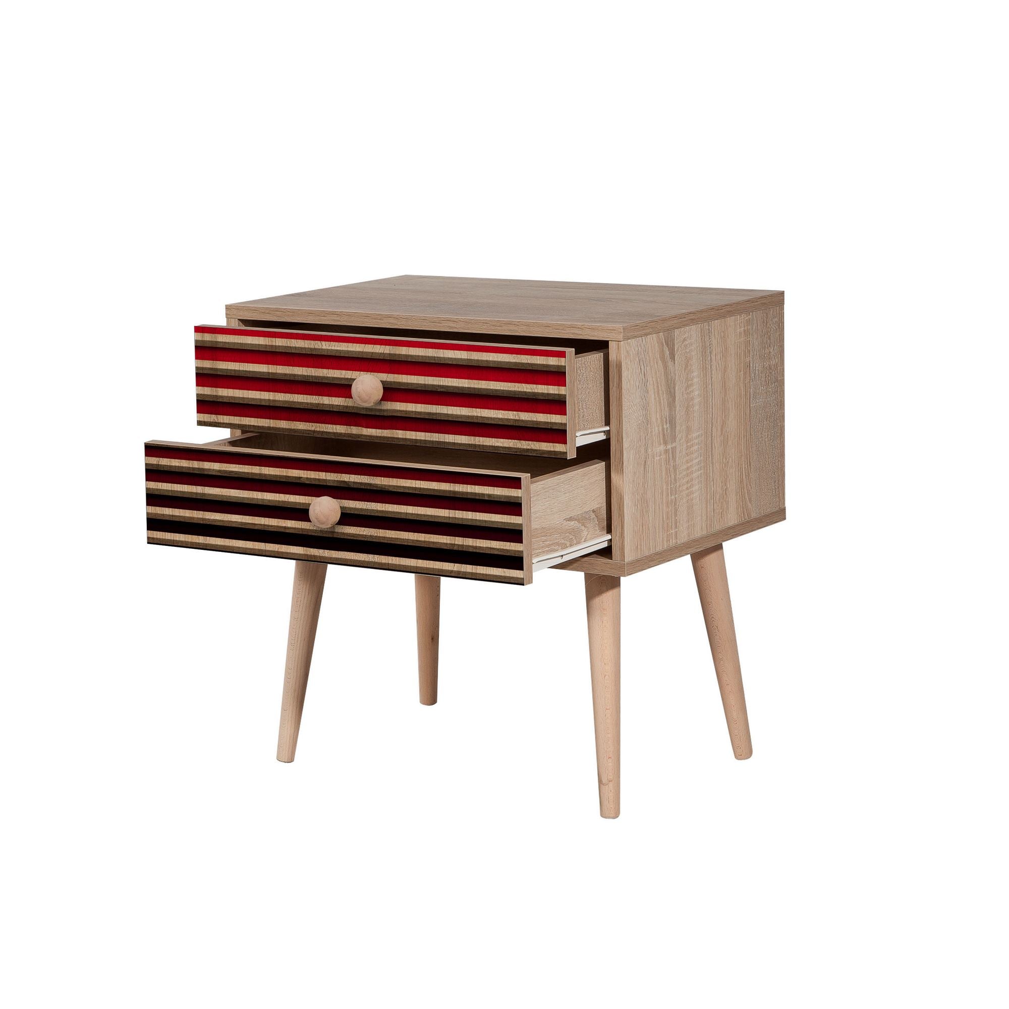 Mesa de cabeceira moderna com 2 gavetas, carvalho Sonoma, 60 x 61 x 40 cm | 100% melamina, pernas de madeira de carpa, revestimento UV | Elegante e funcional para qualquer quarto