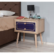 Mesa de cabeceira moderna com 2 gavetas, carvalho Sonoma, 60 x 61 x 40 cm | 100% revestida em melamina, pernas de madeira de carpa, puxadores de metal e corda | Design elegante e funcional