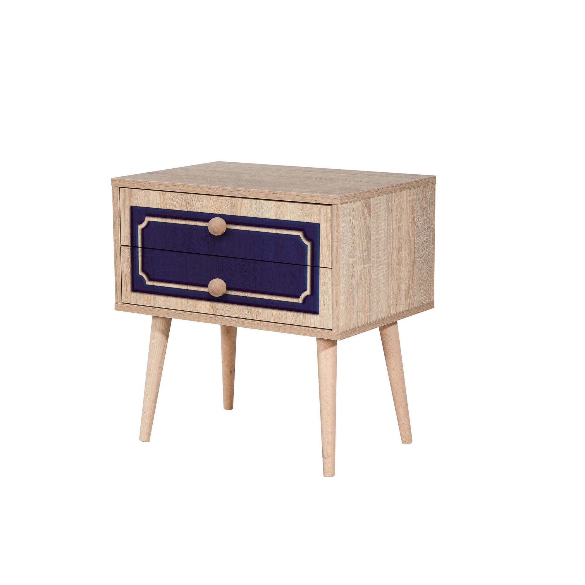 Mesa de cabeceira moderna com 2 gavetas, carvalho Sonoma, 60 x 61 x 40 cm | 100% revestida em melamina, pernas de madeira de carpa, puxadores de metal e corda | Design elegante e funcional